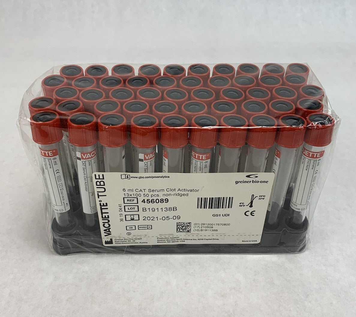 Vacuette 456089 6ml CAT Serum Clot Activator 13x100 50pcs Non-Ridged Tubes