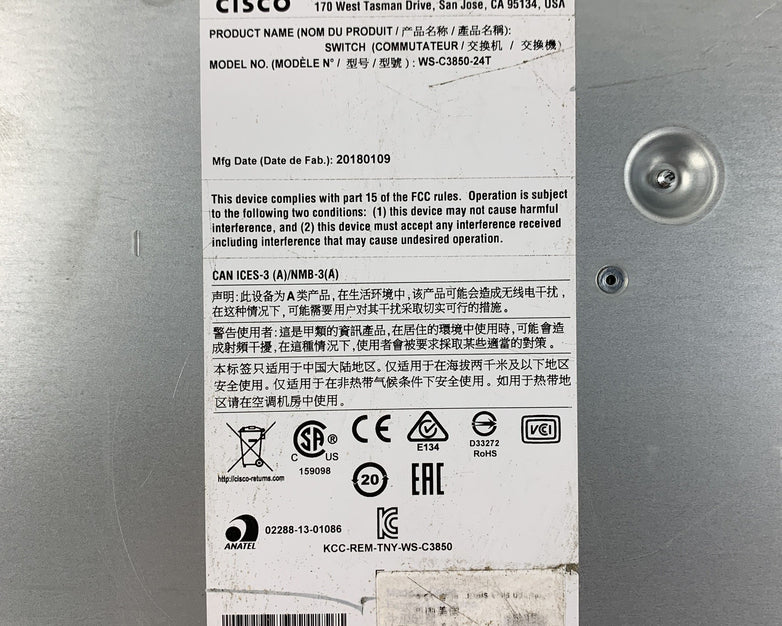 Cisco Catalyst 3850 WS-C3850-24T-E V07 24 Port Gigabit Switch Tested  1G Module