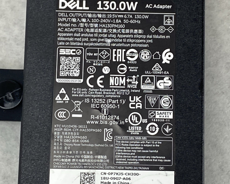 Dell HA130PM160 7.4mm 19.5V 6.7A 130W AC Power Adapter P7KJ5 (Lot of 6)