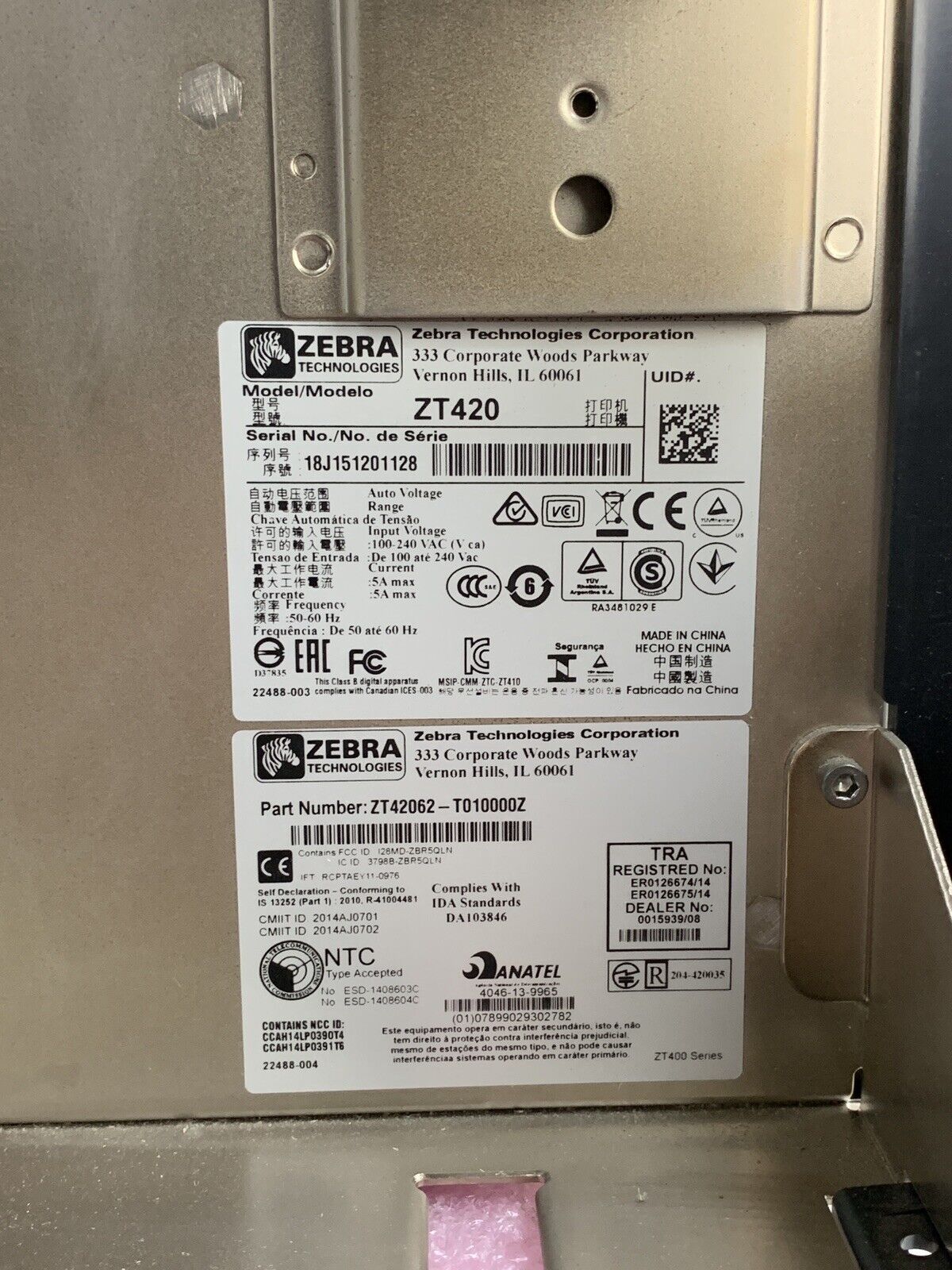 Zebra ZT420 Direct Thermal Shipping Label Printer No Printhead Parts and Repair