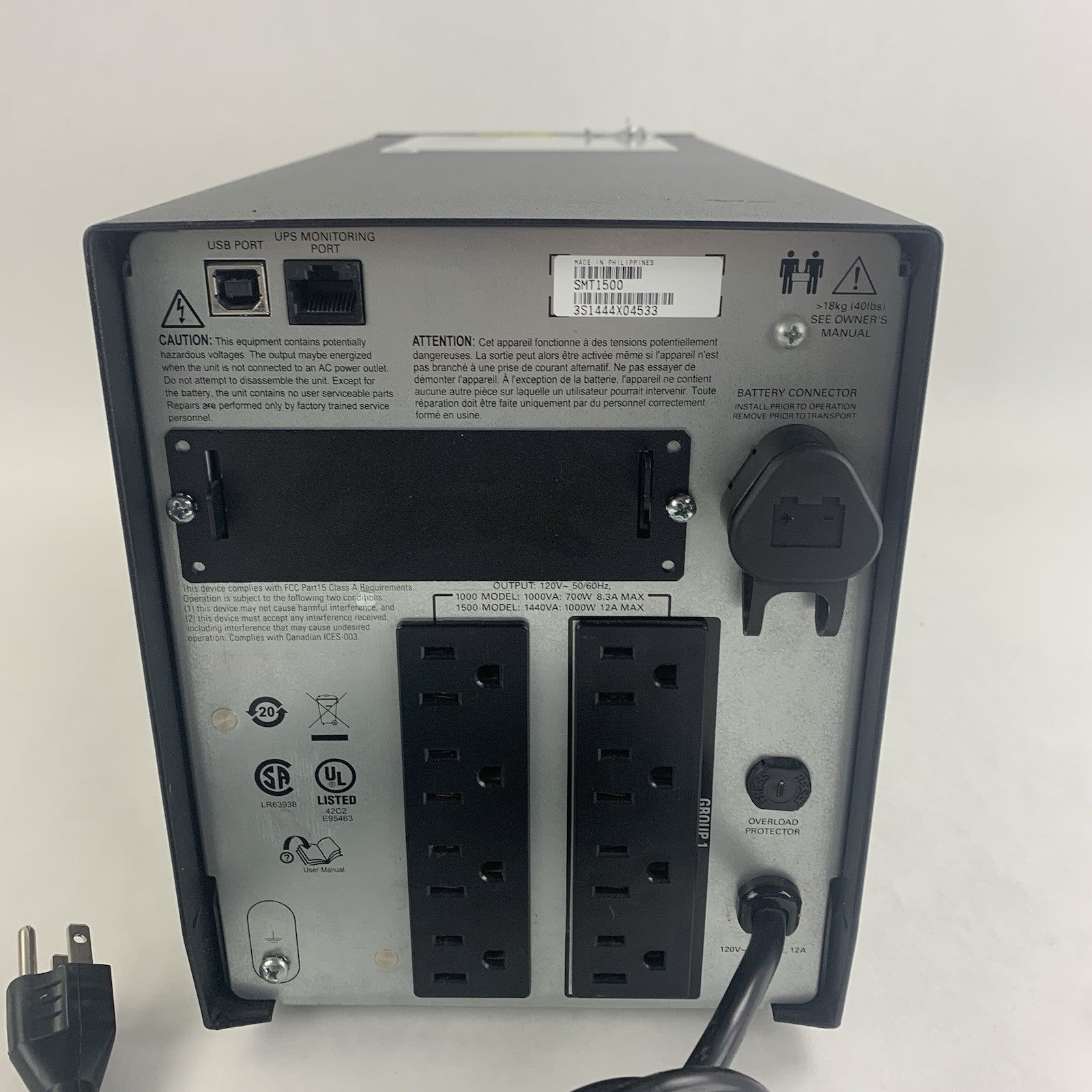 APC Smart-UPS SMT1500 LCD 1000W 1500VA 120V Tested Missing Screw No Battery4