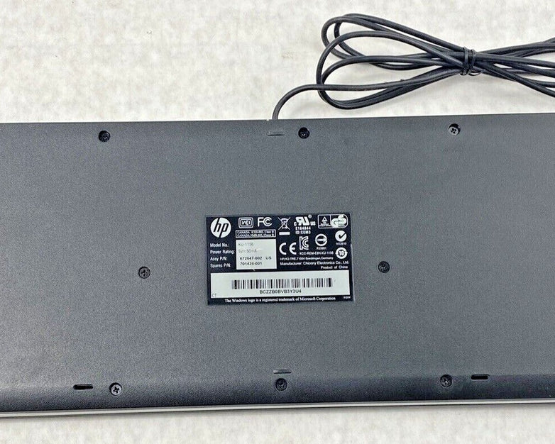HP 701424-001 USB Desktop Office Quiet Keys KU-1156 Keyboard 672647-00 Black