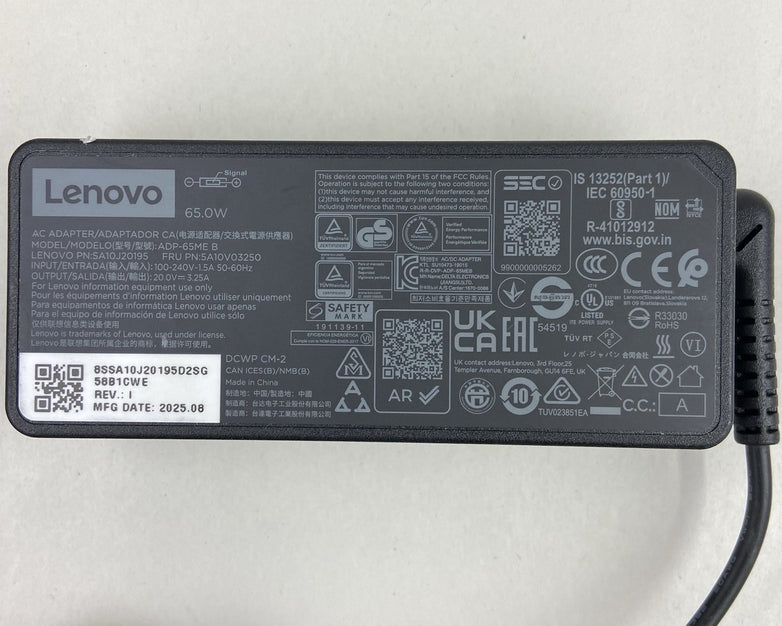 Lenovo ADP-65ME B 65W 20V 3.25  ThinkPad AC Charger Square Yellow Slim Tip