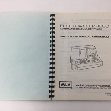 Medical Laboratory Operators Manual Addendum for Electra 900 and 900C