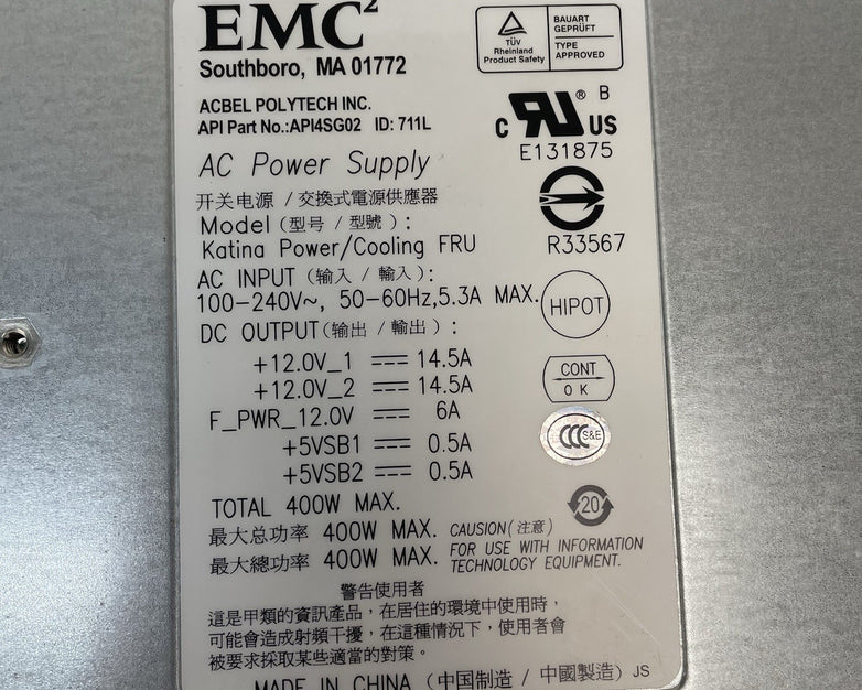 Dell EMC MC01771 API4SG02 400W AC Katina Server Cooling Power Supply Untested