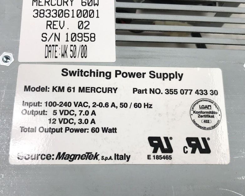 KM 61 Mercury 355-077-433-30 Switching Power Supply 60Hz  60W 240VAC 7A