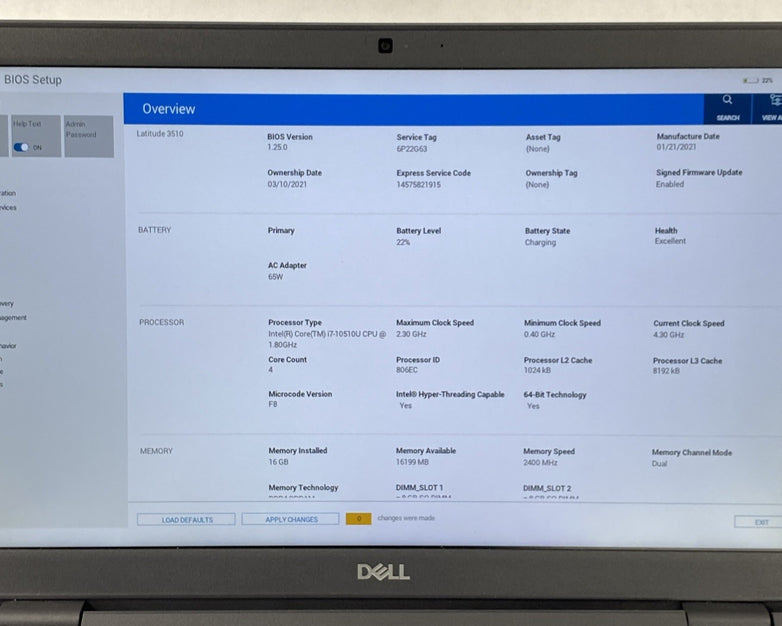 Dell Latitude 3510 Intel Core i7-10510U 1.80 GHz 16 GB RAM 15.6" No SSD No OS