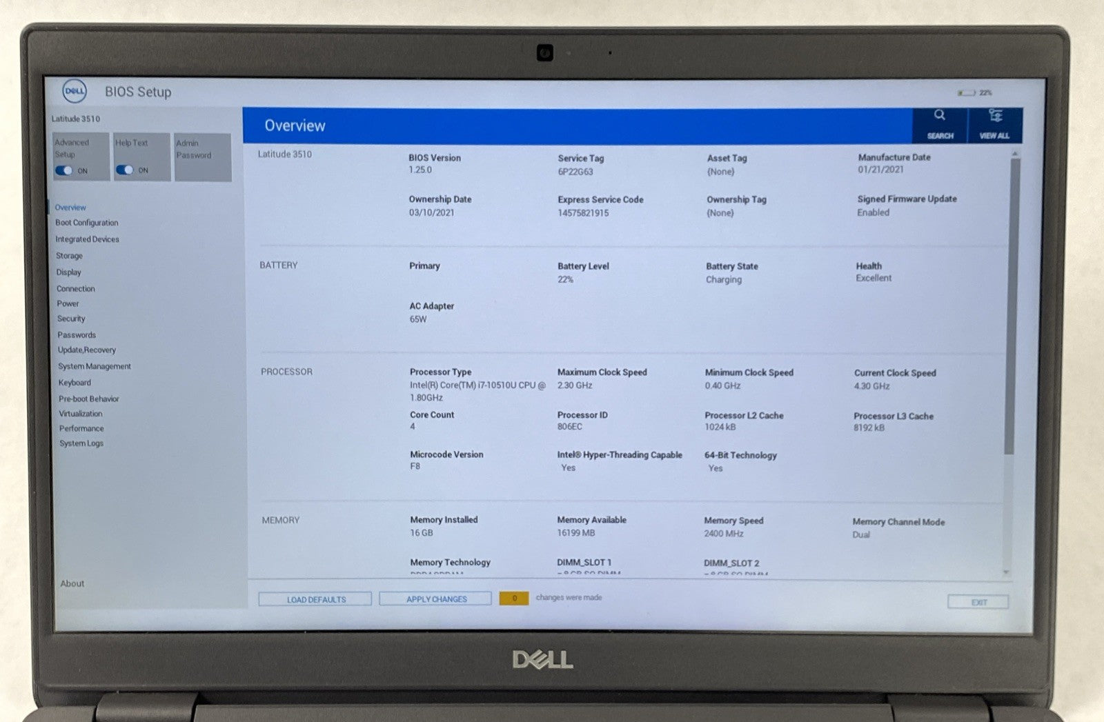 Dell Latitude 3510 Intel Core i7-10510U 1.80 GHz 16 GB RAM 15.6" No SSD No OS