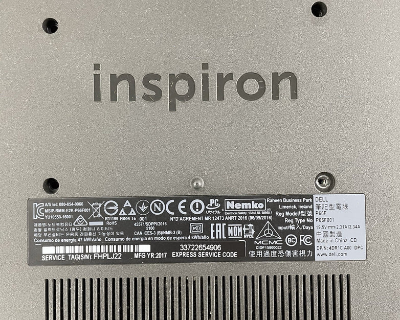 Dell Inspiron 5567 15.6" i5-7200U 2.50 GHz 8 GB RAM No SSD/OS/AC