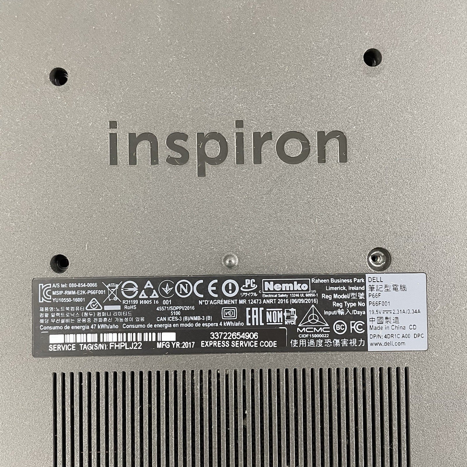 Dell Inspiron 5567 15.6" i5-7200U 2.50 GHz 8 GB RAM No SSD/OS/AC15