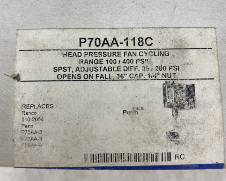 Johnson Controls Penn P70AA-118C High Pressure Fan Cycling Control