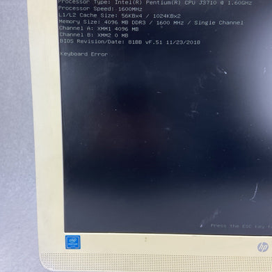 HP 22-B016 AIO Intel Pentium J3710 1.6GHz 4GB RAM No HDD No OS