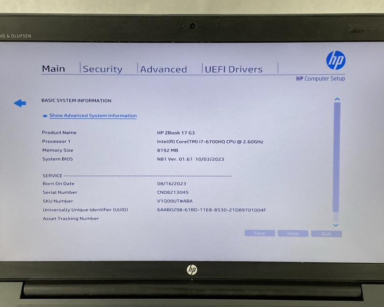 HP ZBook 17 G3 Intel Core i7-6700HQ 2.60 GHz 8 GB RAM 17.3" No HDD No OS