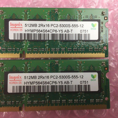 Lot of 2 Hynix 512MB 2Rx16 PC2-5300S-555-12 HYMP564S64CP6-Y5 AB-T 0751