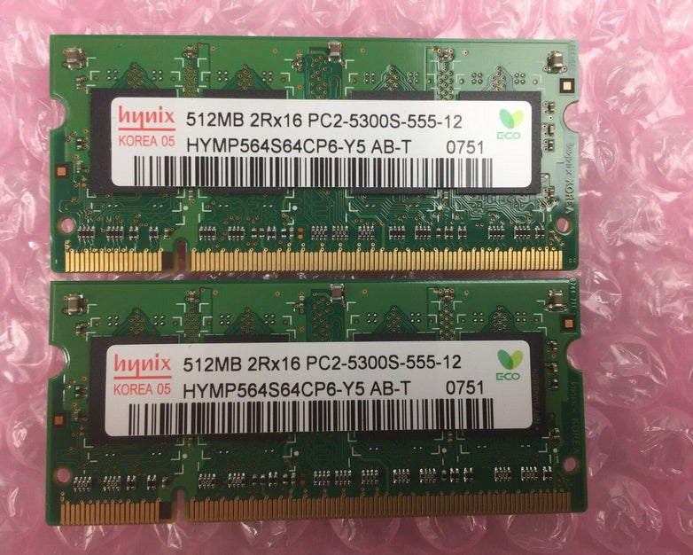 Lot of 2 Hynix 512MB 2Rx16 PC2-5300S-555-12 HYMP564S64CP6-Y5 AB-T 0751
