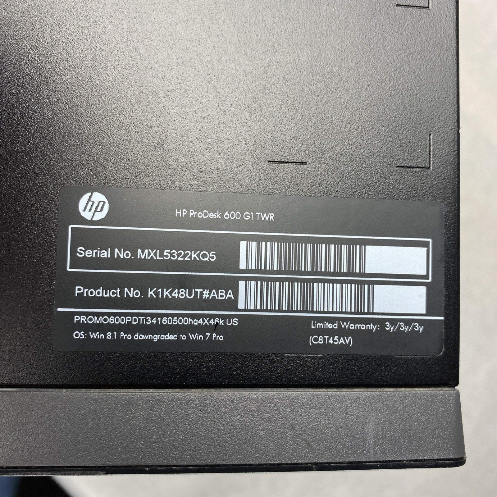 HP ProDesk 600 G1 TWR Intel Core i3-4160 3.60GHz 8GB RAM DVDRW No HDD OS