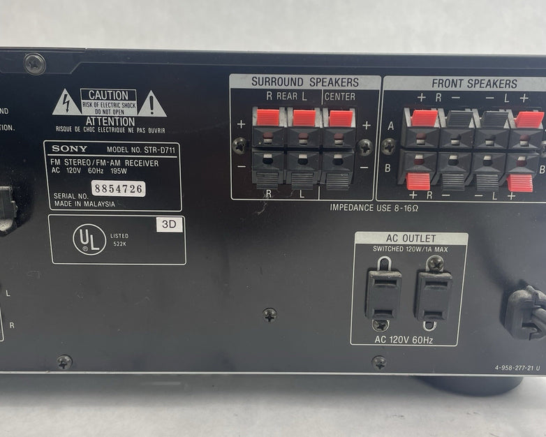 Sony STR-D711 Audio/Video Control Center 5.1 Channel Home Theater Rvr Tested