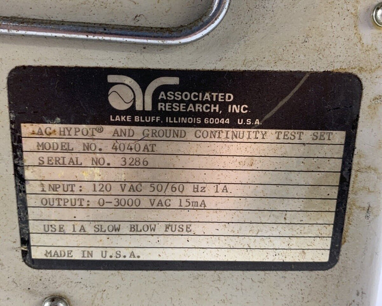 Associated Research 4040AT AC/DC Hypot Ground Continuity Test Set Power Tested