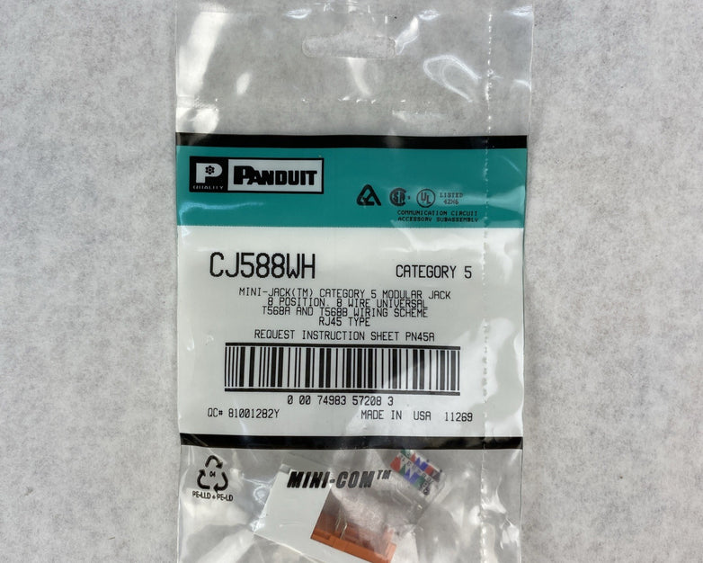 Panduit White Mini-Jack CJ588WH CAT5 RJ45 Modules T568A and T568B - Lot of 11