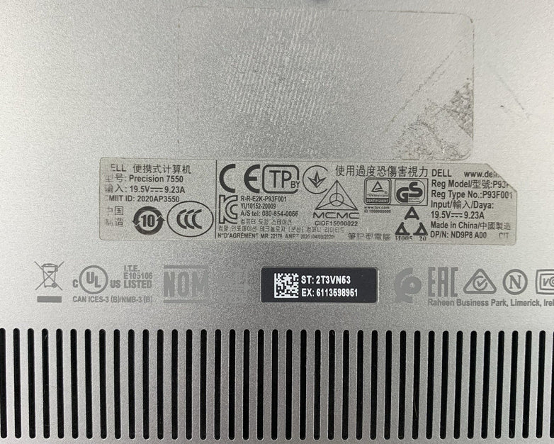 Dell Precision 7550 15.6'' Intel i7-10750H 2.6 GHz 32 GB Ram No OS No HDD