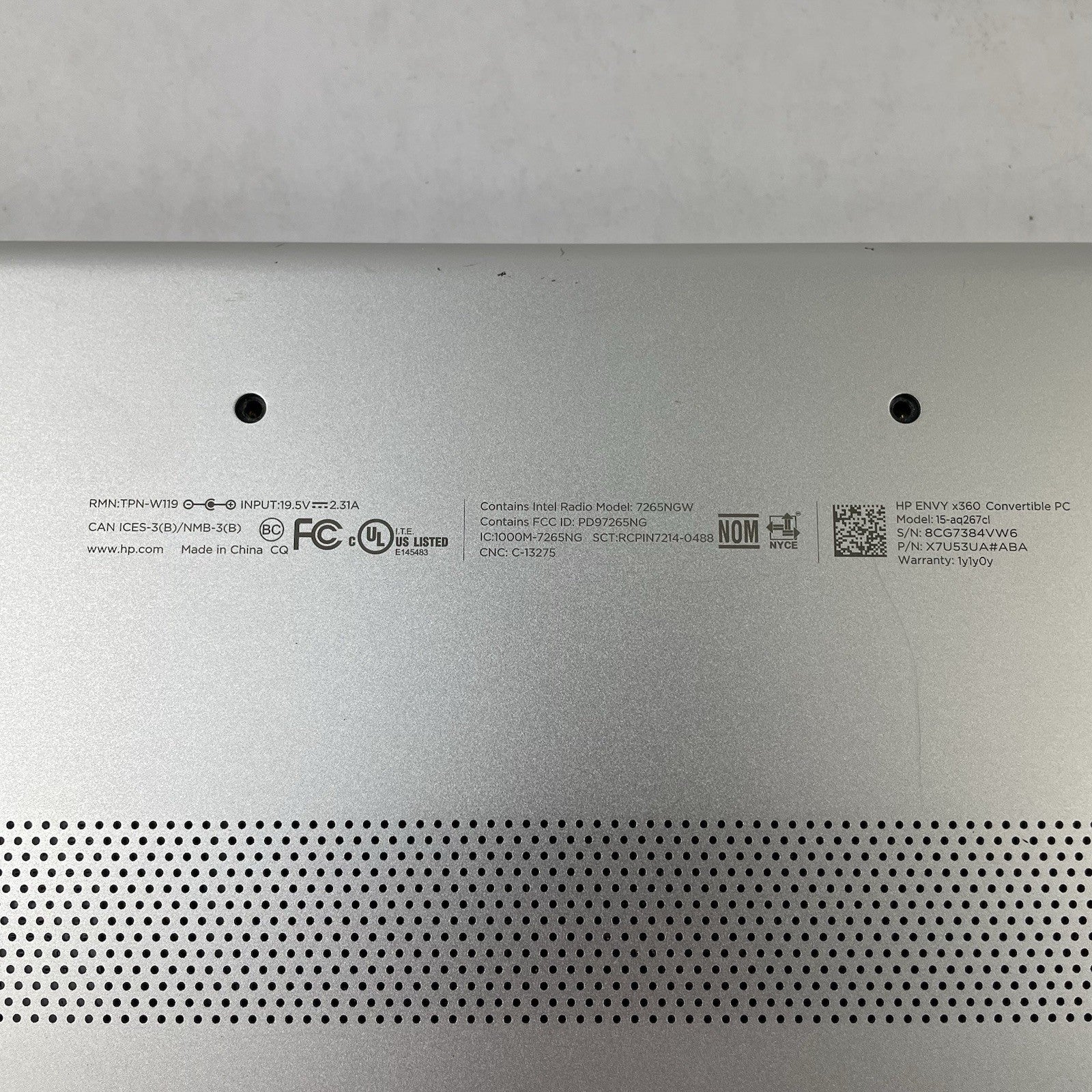HP Envy x360 15-aq267cl 15.6" i7-8550U 1.80 GHz 8 GB RAM No SSD/OS/AC13
