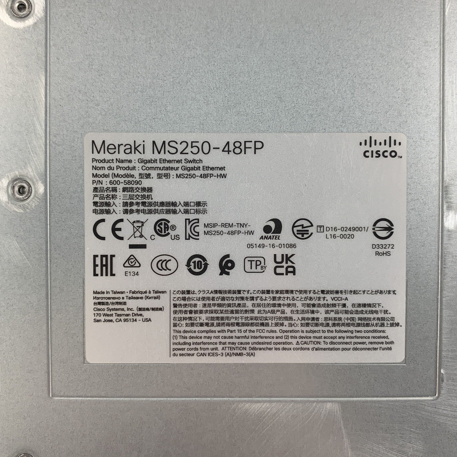 Cisco Meraki MS250-48FP-HW 48 Port Switch Unclaimed Tested Reset