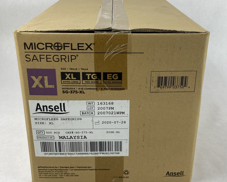 Ansell Microflex SafeGrip SG-375-XL Latex Exam Gloves Extra Large - 500 Count