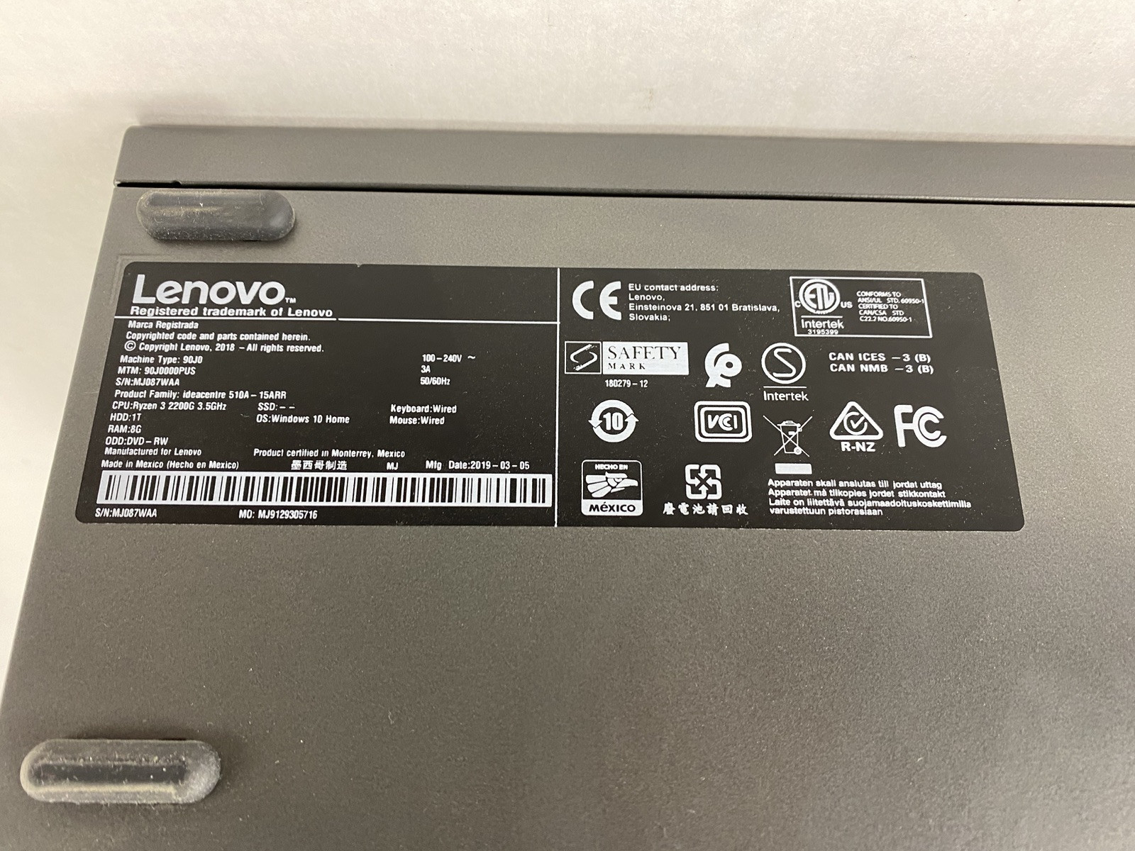 Lenovo IdeaCentre 510A-15ARR MT AMD Ryzen 3 2200G 3.50GHz 8GB RAM No HDD No OS