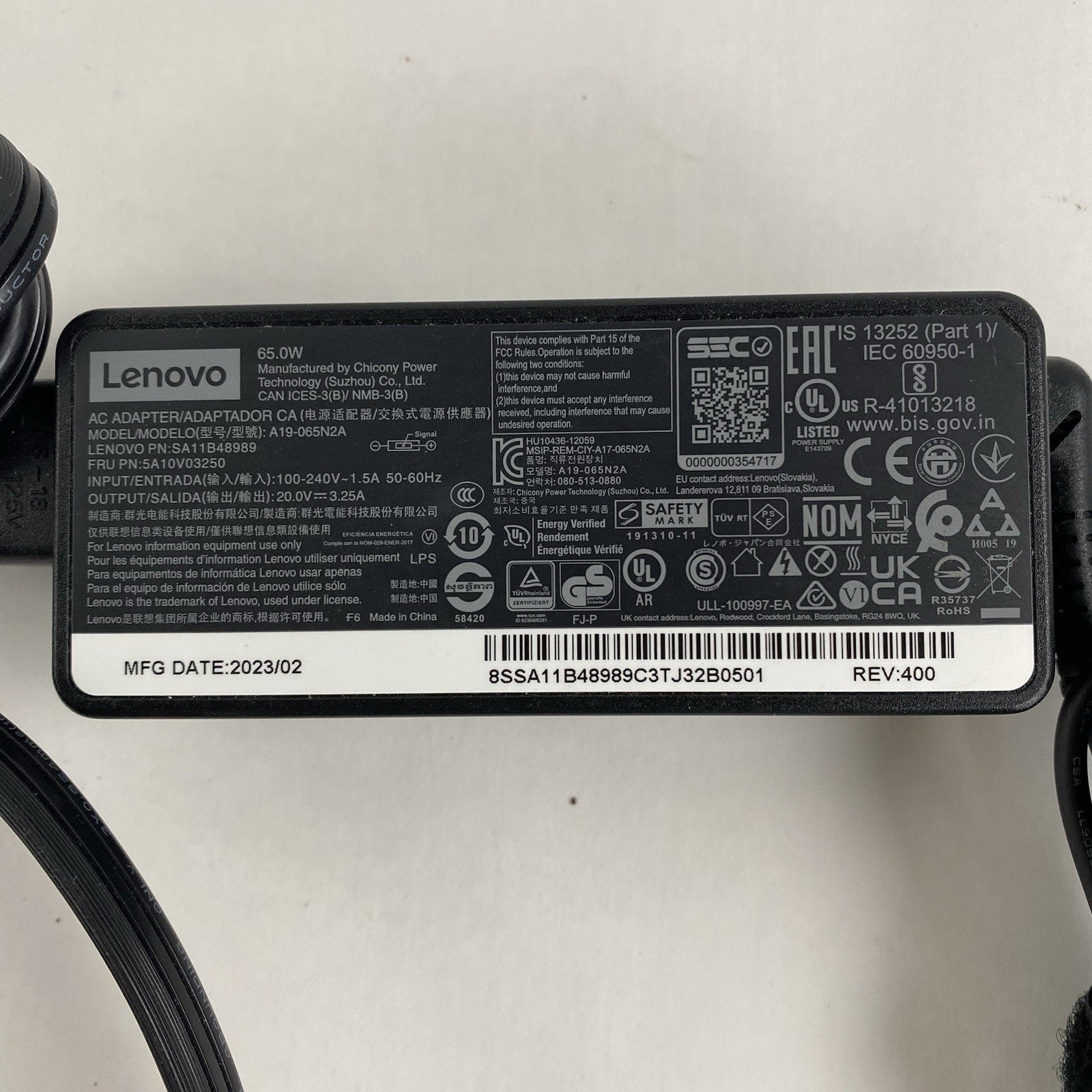 Lenovo A19-065N2A 65W AC Adapter Yellow Square Tip Lot of 55