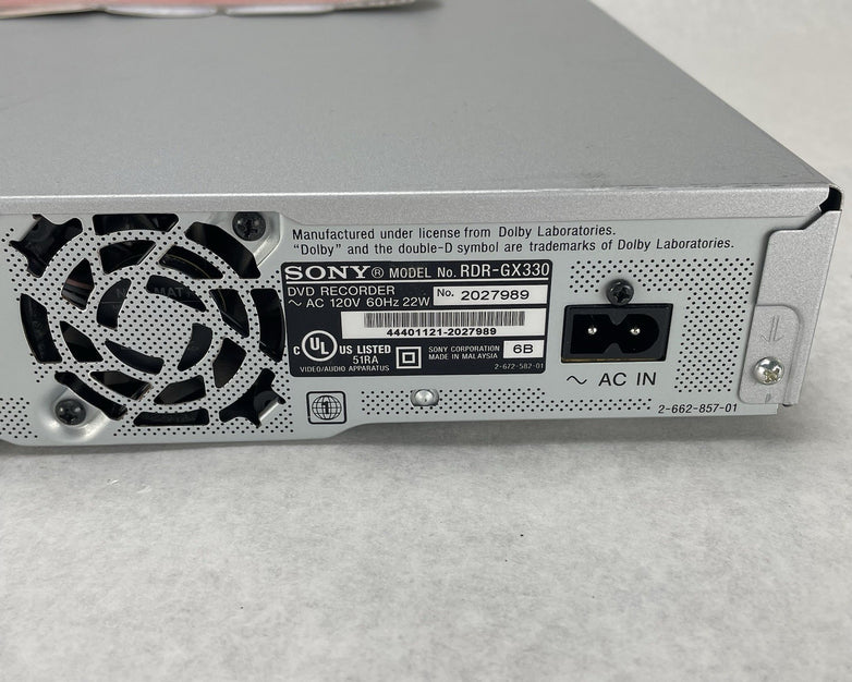 Sony RDR-GX330 DVD Recorder Player No Remote No Power Cord Tested & Working