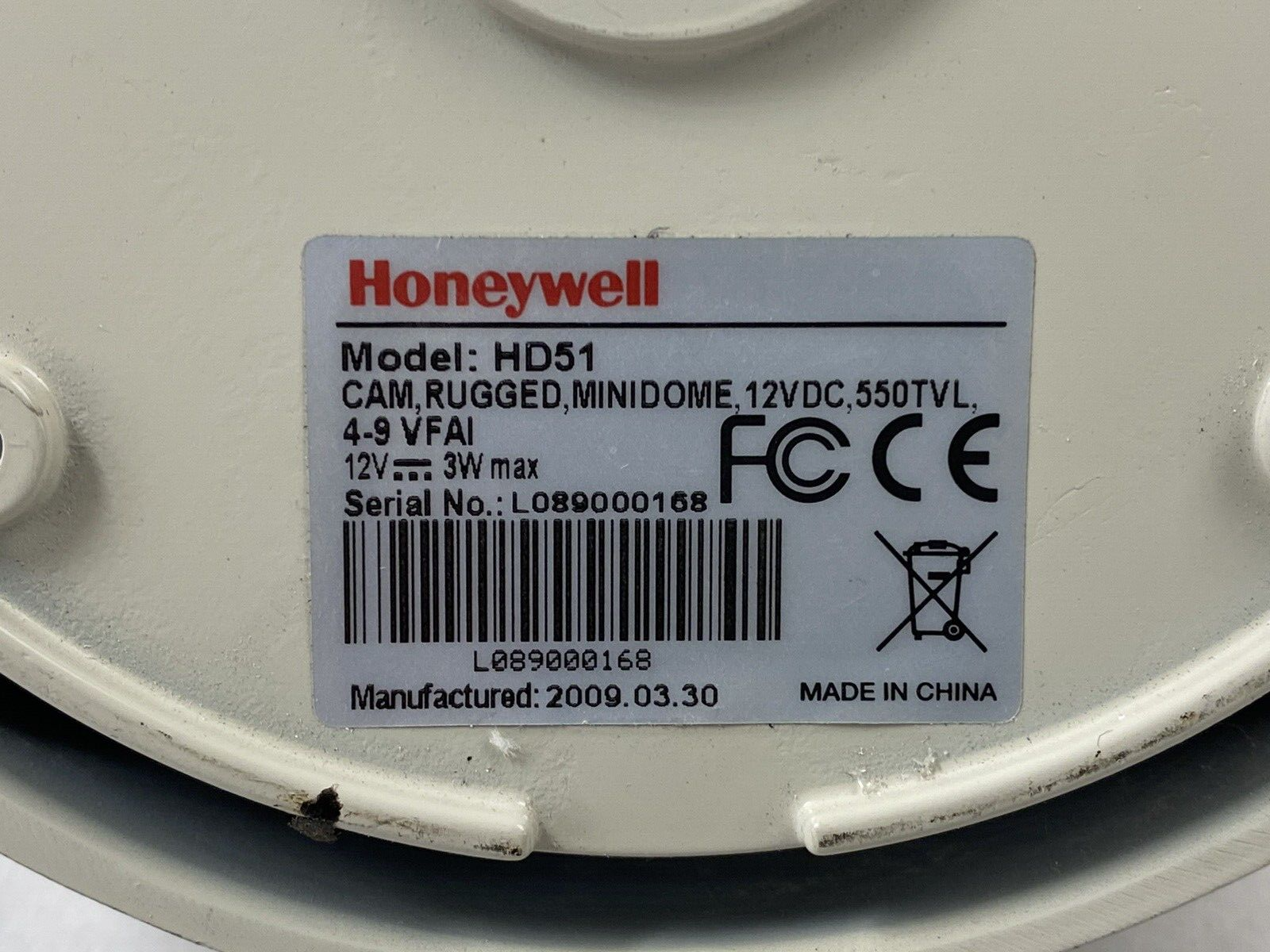 Lot of 5 Honeywell HD51 Rugged Dome Camera Untested For Parts or Repair