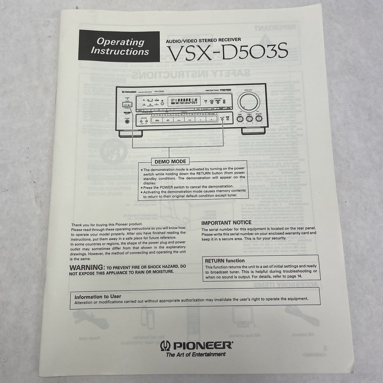 Pioneer VSX-D503S Audio/Video AV Receiver Has Issues Read Descripton13