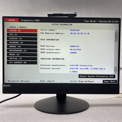 Lenovo ThinkCentre M820z 22" AIO Intel Core i7-8700 3.20GHz 8GB RAM No HDD No OS