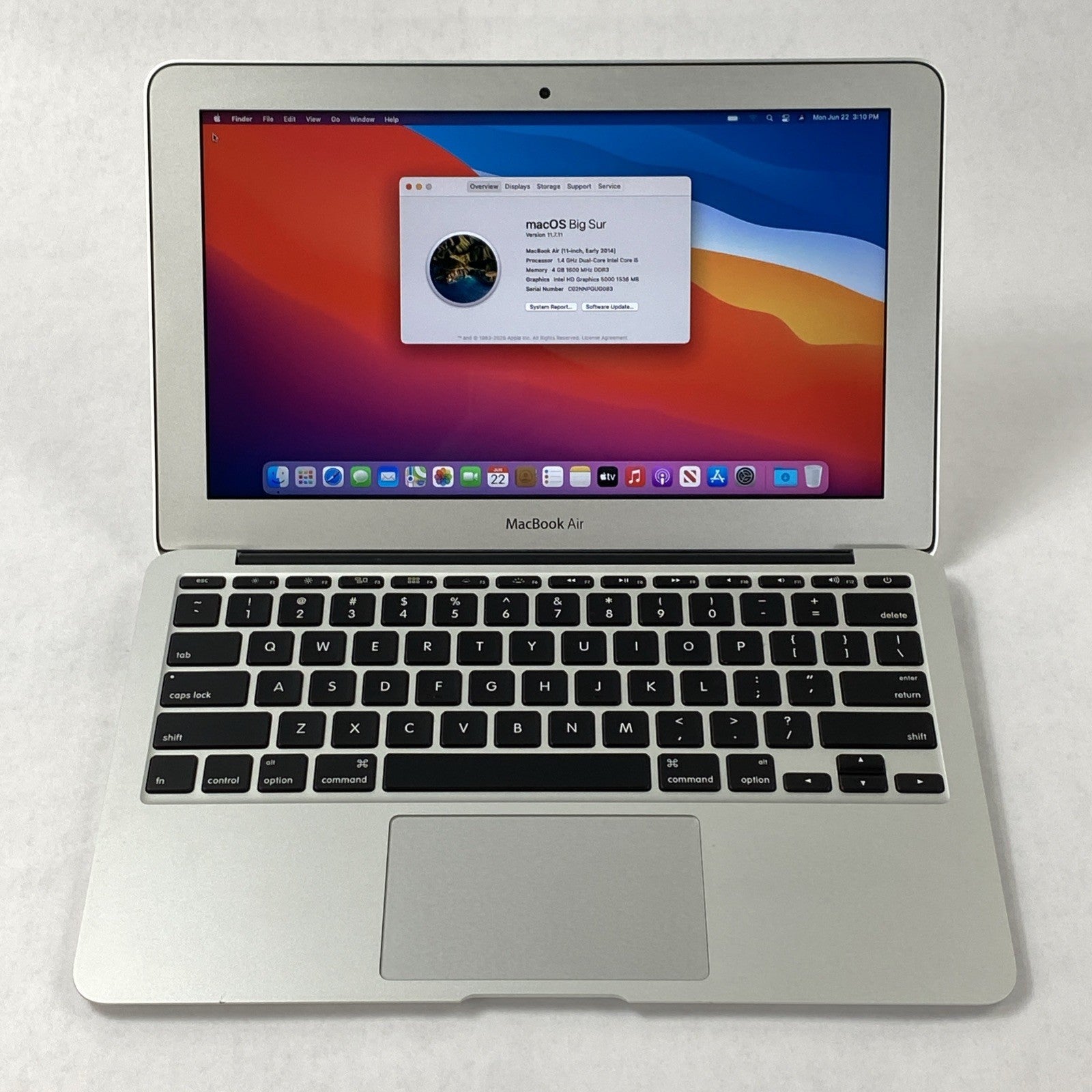 Apple MacBook Air A1465 2014 11" 1.4GHz i5 4GB RAM 120GB SSD os11.7.11 14 Cycles0