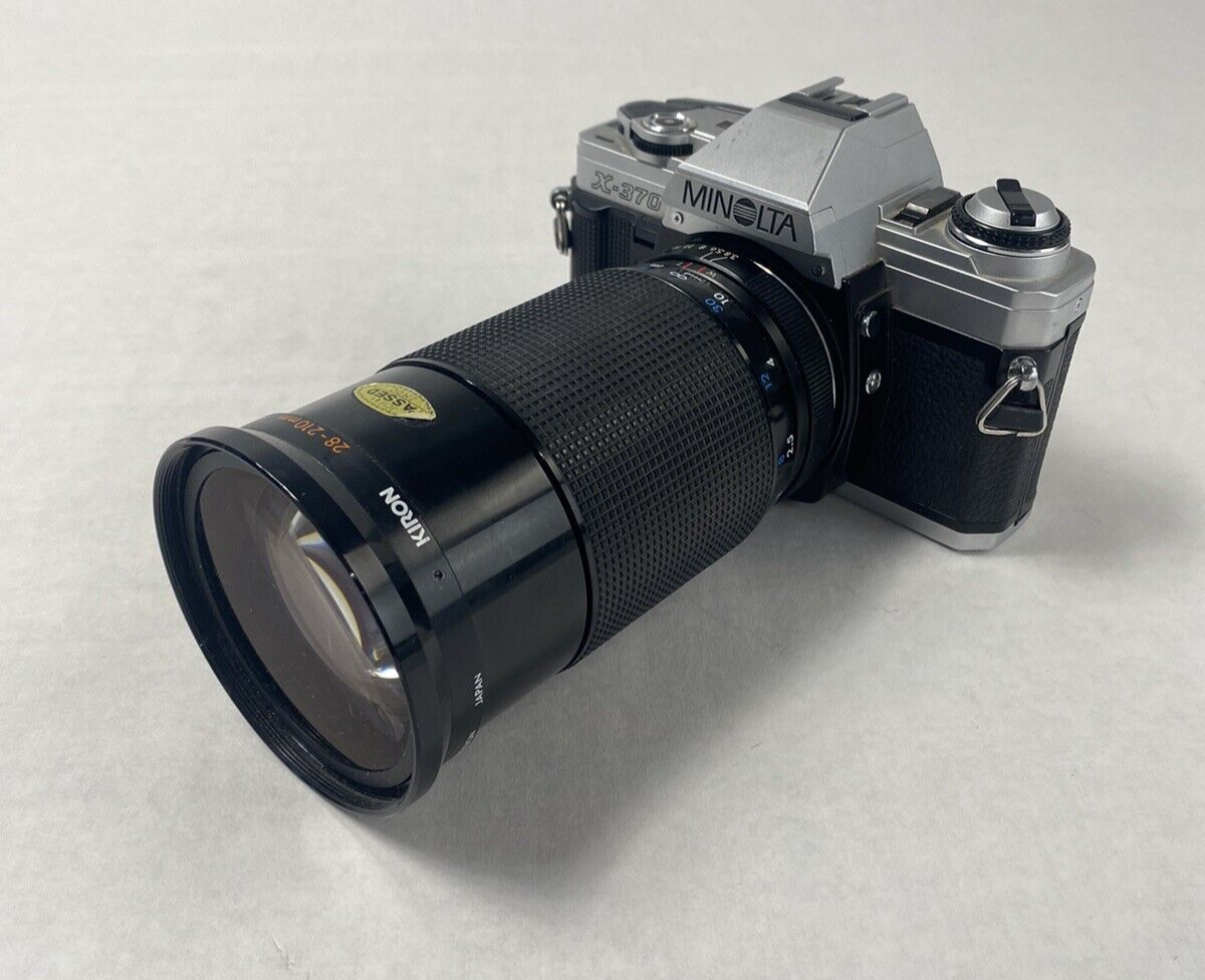 Minolta X-370 35mm SLR Camera with Kiron Macro Lens 28-210mm f/3.8-5.6 Untested