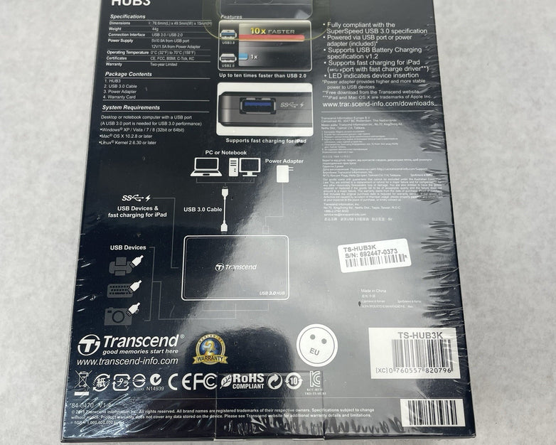 Transcend TS-HUB3K  USB 3.0 4-Port Hub Black