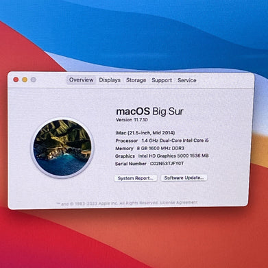 Apple A1418 iMac 21.5" 2014 1.4 GHz i5 8 GB RAM 500GB HDD macOS 11.7.1