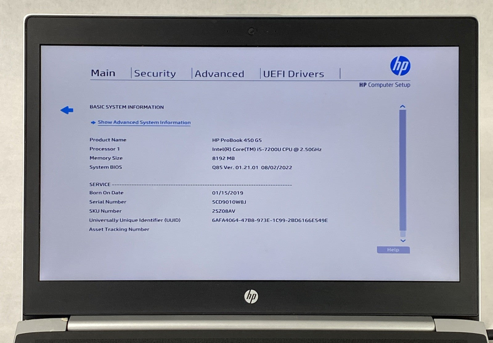 HP ProBook 450 G5 Intel Core i5-7200U 2.50 GHz 8 GB RAM 15.6" No HDD No OS