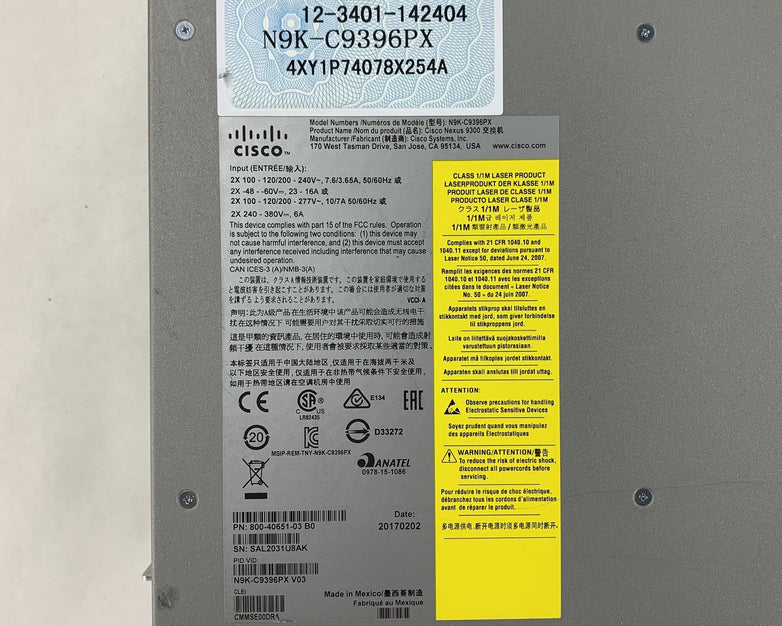 Cisco Nexus  N9K-C9396PX 48 Port 10 Gigabit SFP+ Switch 1x N9K-M12PQ Tested