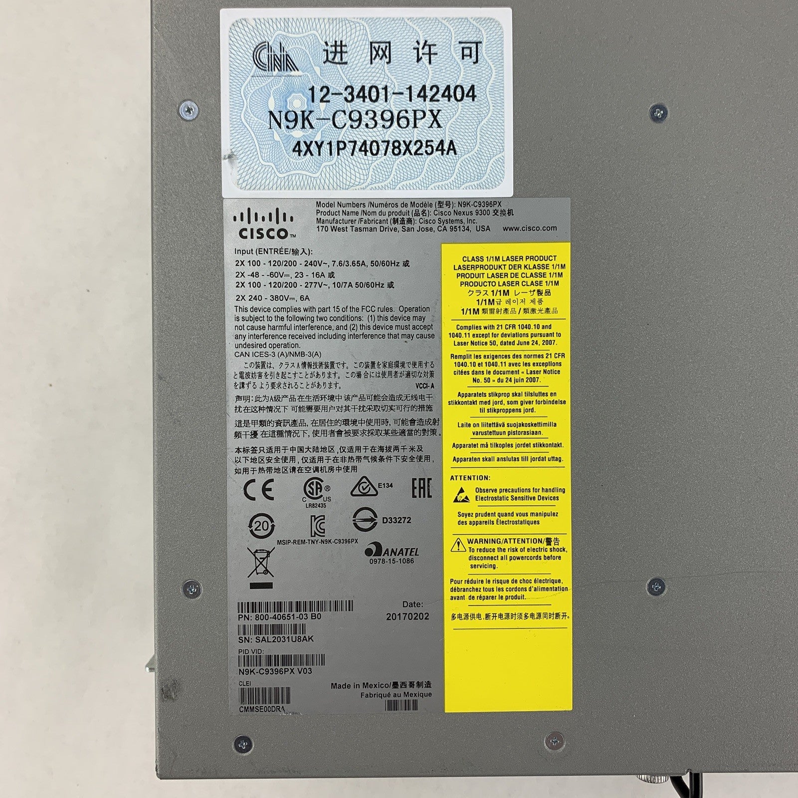 Cisco Nexus  N9K-C9396PX 48 Port 10 Gigabit SFP+ Switch 1x N9K-M12PQ Tested