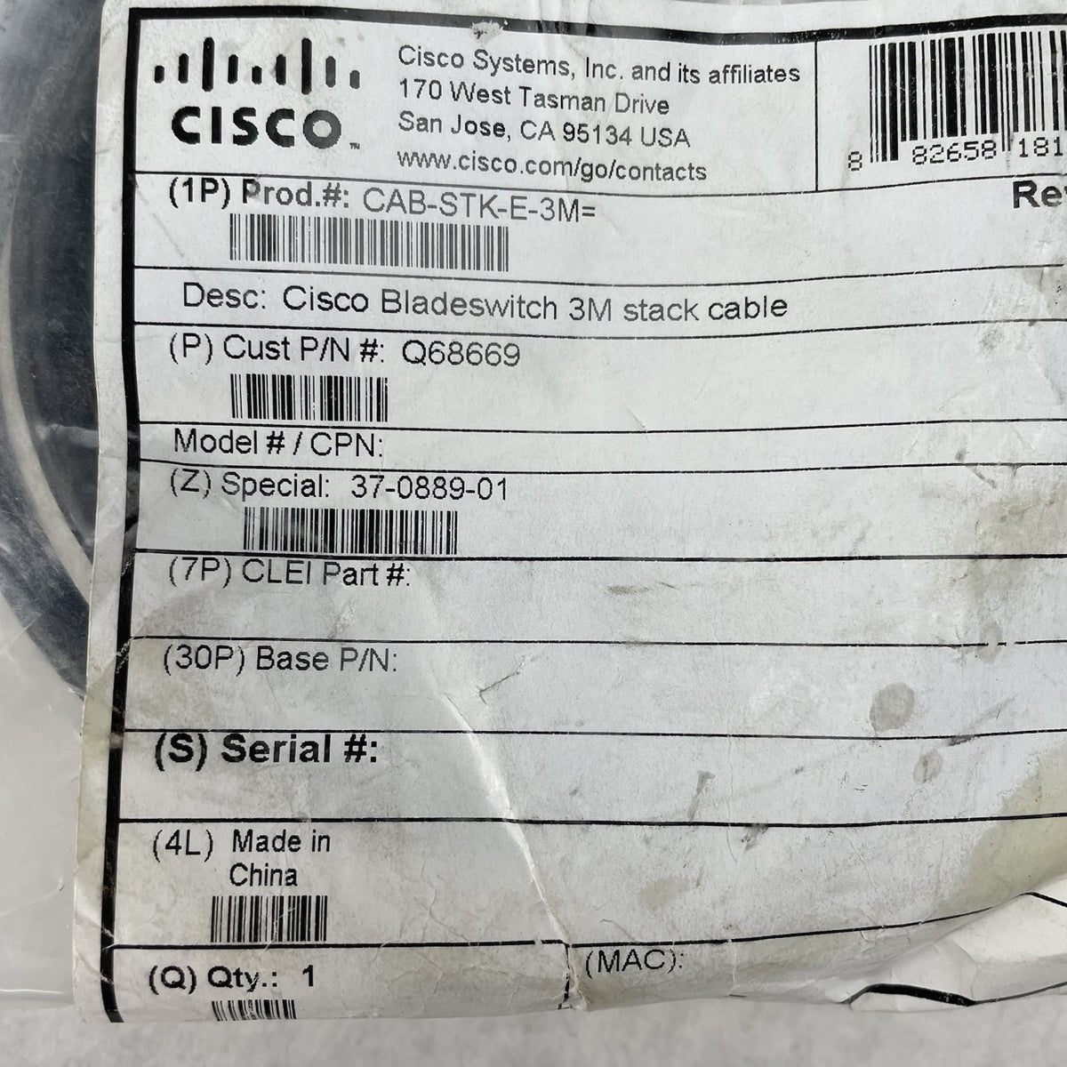 Cisco CAB STK E 3M FlexStack Stacking Cable 3M for 2960 X/XR4