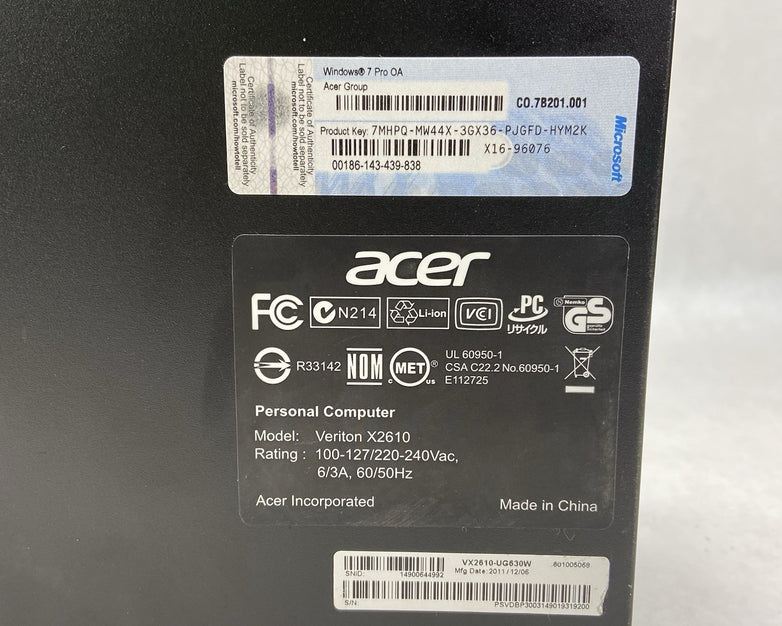 Acer Veriton X2610 SFF Intel Pentium G630 2.7GHz 4GB RAM No HDD No OS