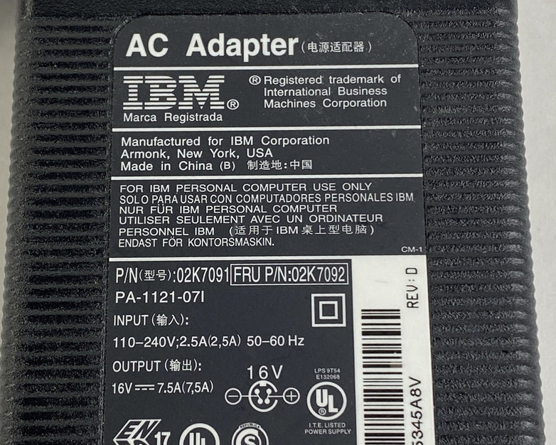 IBM 02K7091 120W 16V 7.5A 4 Pin AC Adapter