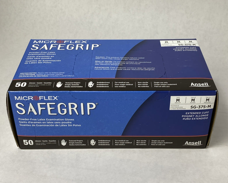 Ansell Microflex SafeGrip SG-375-M Latex Exam Gloves Medium - 500 Count