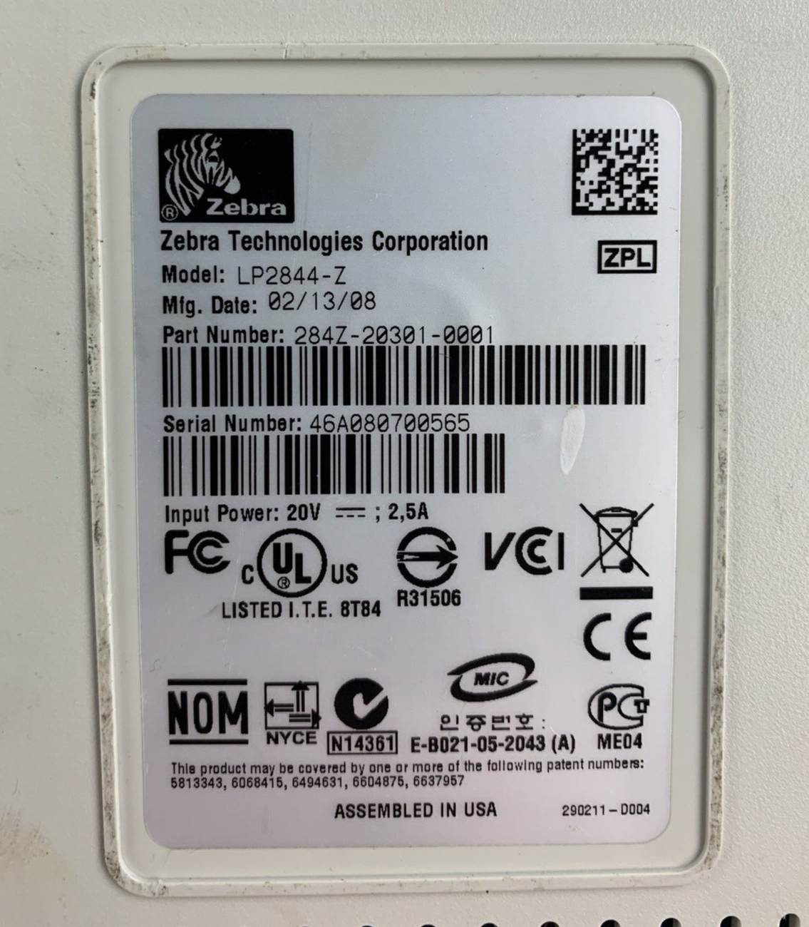 Zebra LP2844-Z Thermal Label Printer Serial Parallel USB Tested No Power Supply