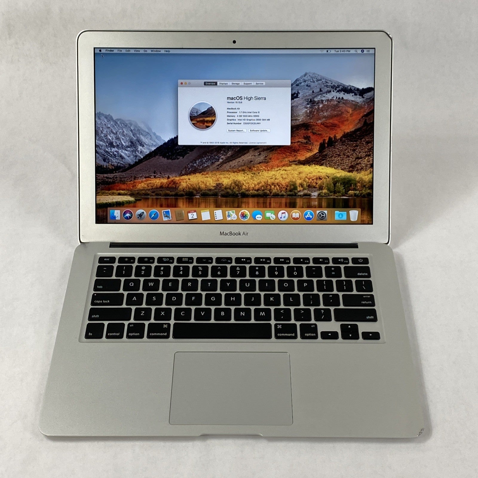 Apple MacBook Air A1369 2011 13" 1.7GHz i5 4GB RAM 250GB SSD os10.13.6 109Cycles0