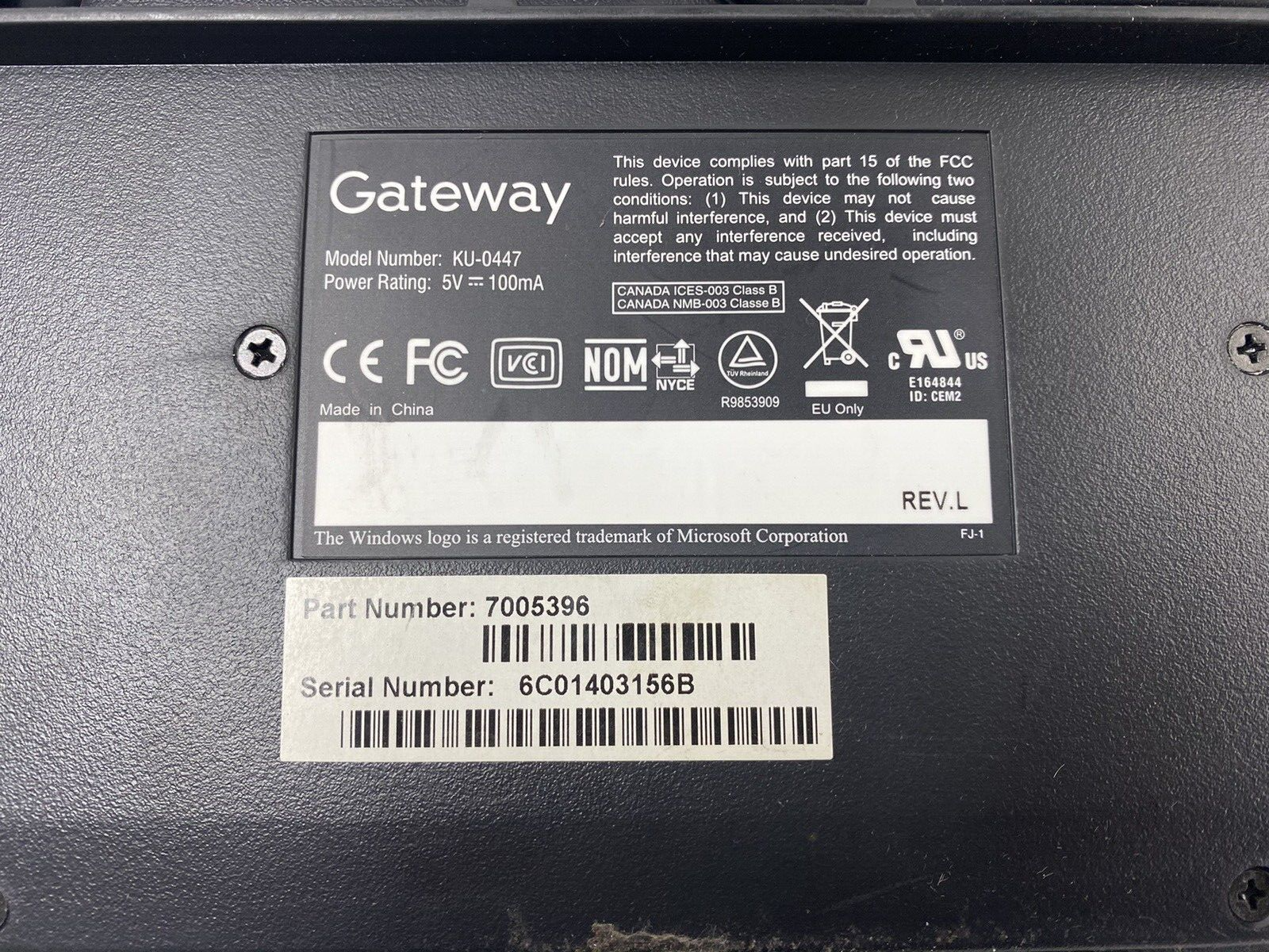 Black Gateway KU-0447 USB Wired PC Computer Keyboard Tested