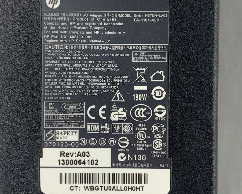 HP HSTNN-LA03 PA-1181-02HH Smart Pin AC Adapter 180W 19V Big Barrel Charger