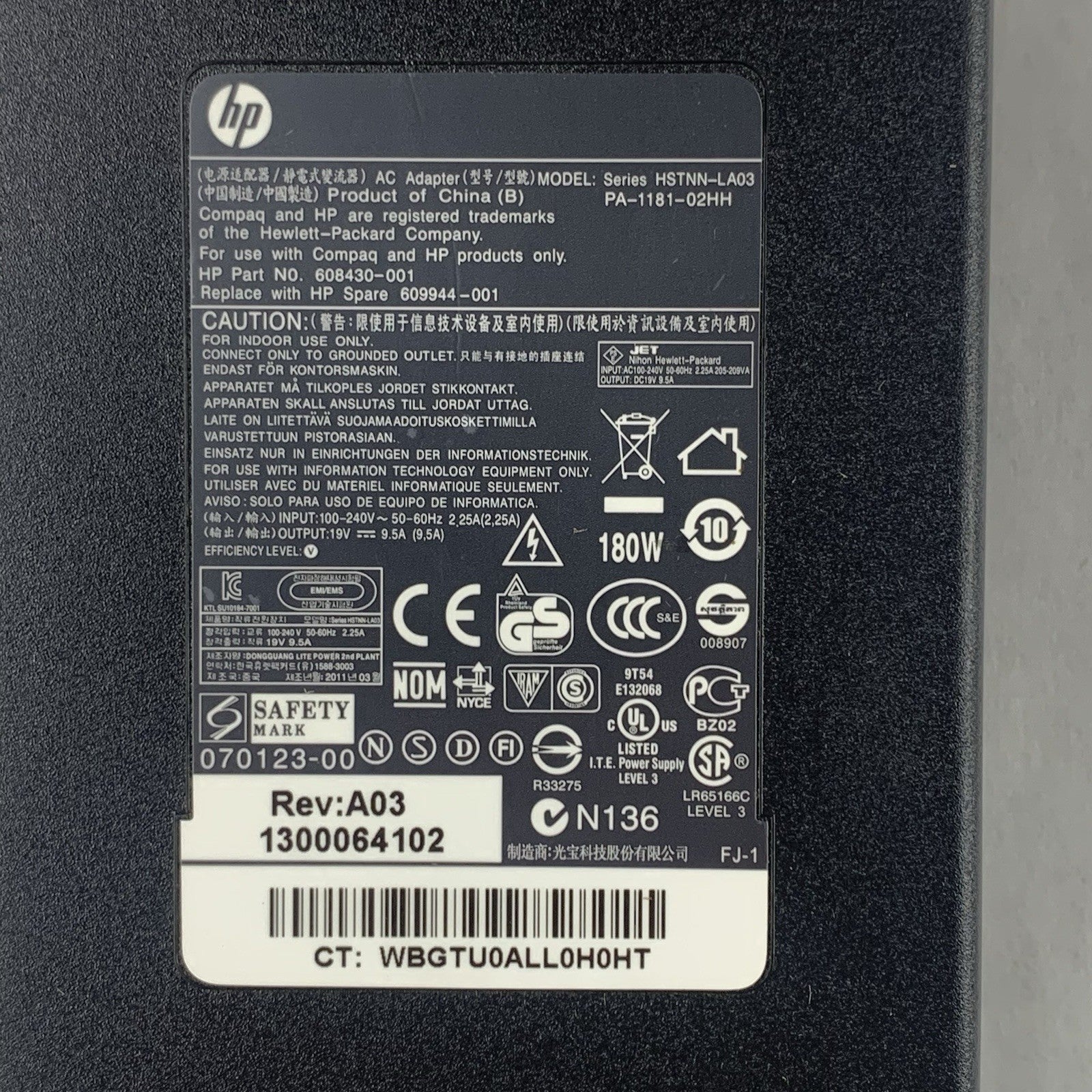 HP HSTNN-LA03 PA-1181-02HH Smart Pin AC Adapter 180W 19V Big Barrel Charger4
