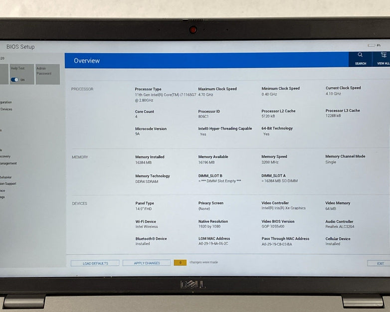 Dell Latitude 5420 Intel Core i7-1165G7 2.80 GHz 16 GB RAM 14.0" No SSD No OS